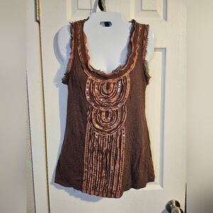 Deletta Brown Sequin Embellished Women's Top